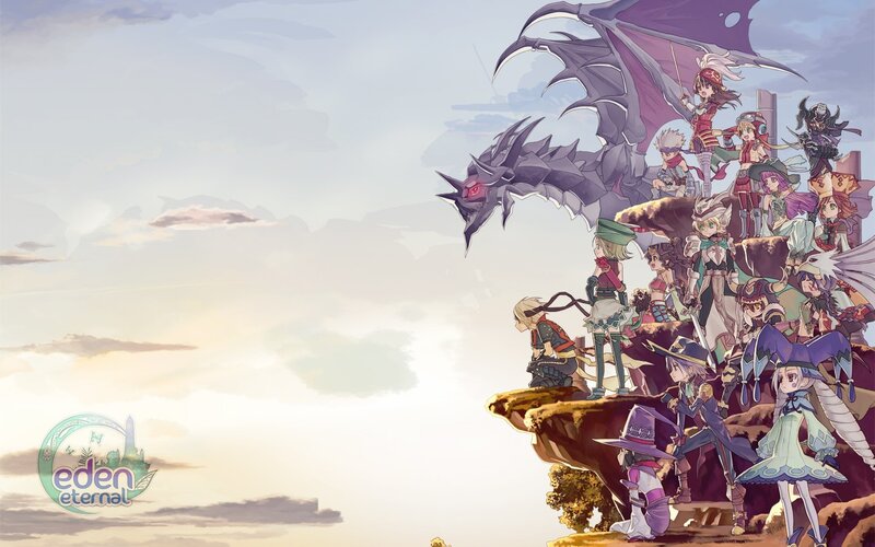 Eden Eternal characters on a cliff