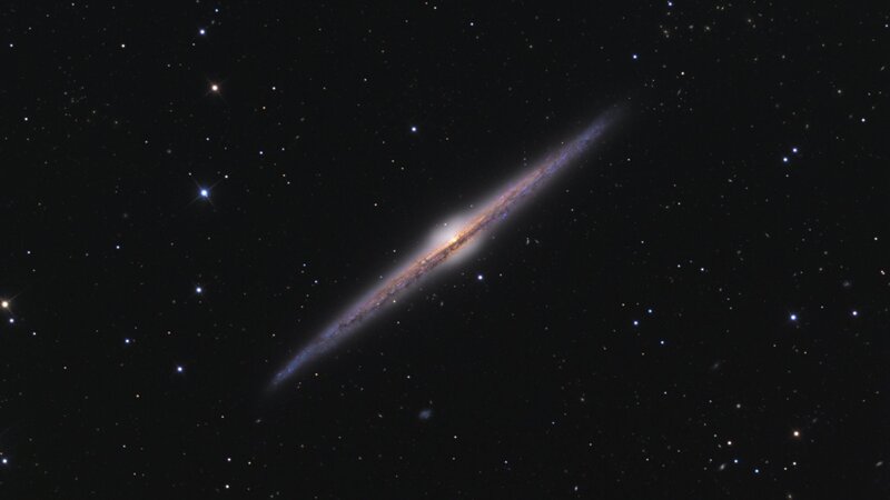 Edge-on Spiral Galaxy — Black, Serene, Night, Photograph, Stars, Space, White, Blue