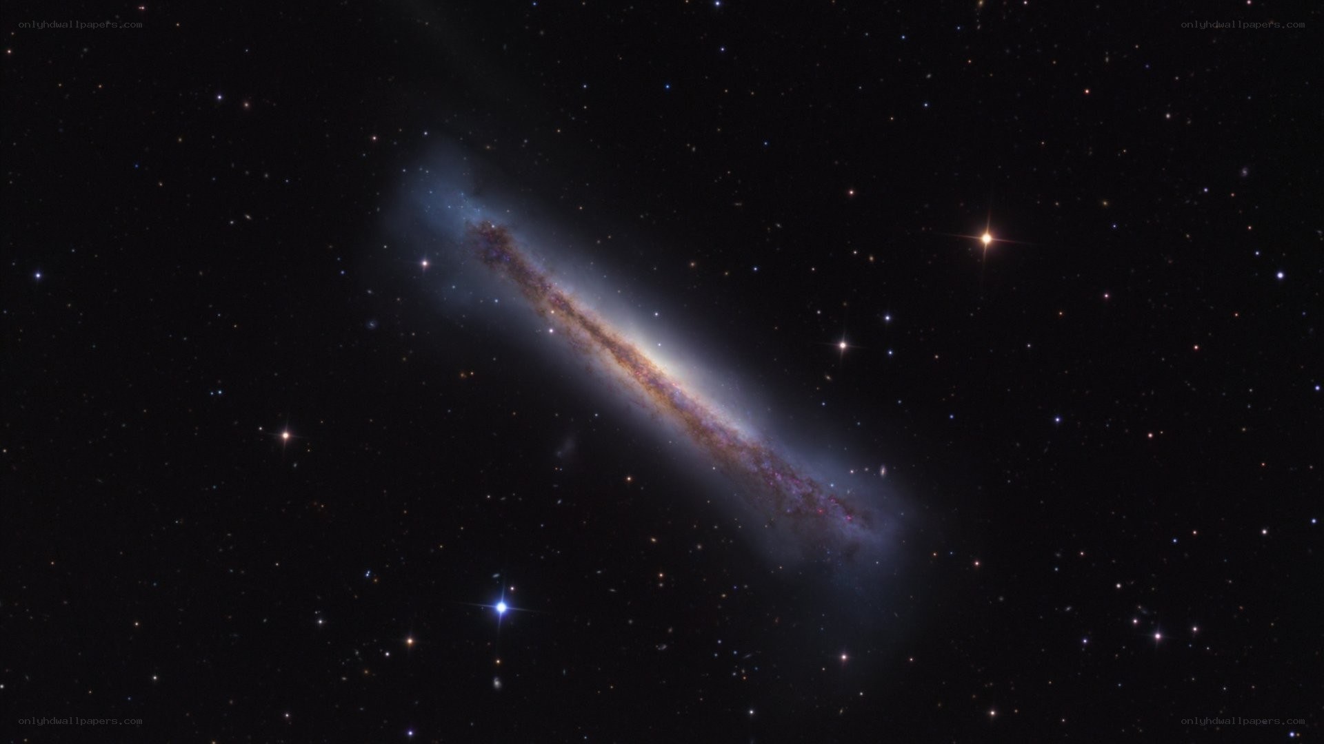 Edge-on spiral galaxy in space