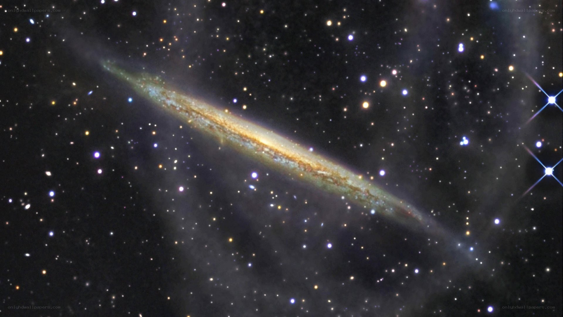 Edge-on spiral galaxy in space