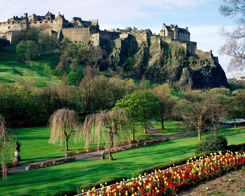 Edinburgh Castle — Green, Serene, Spring, Photograph, Park, Flowers, Trees