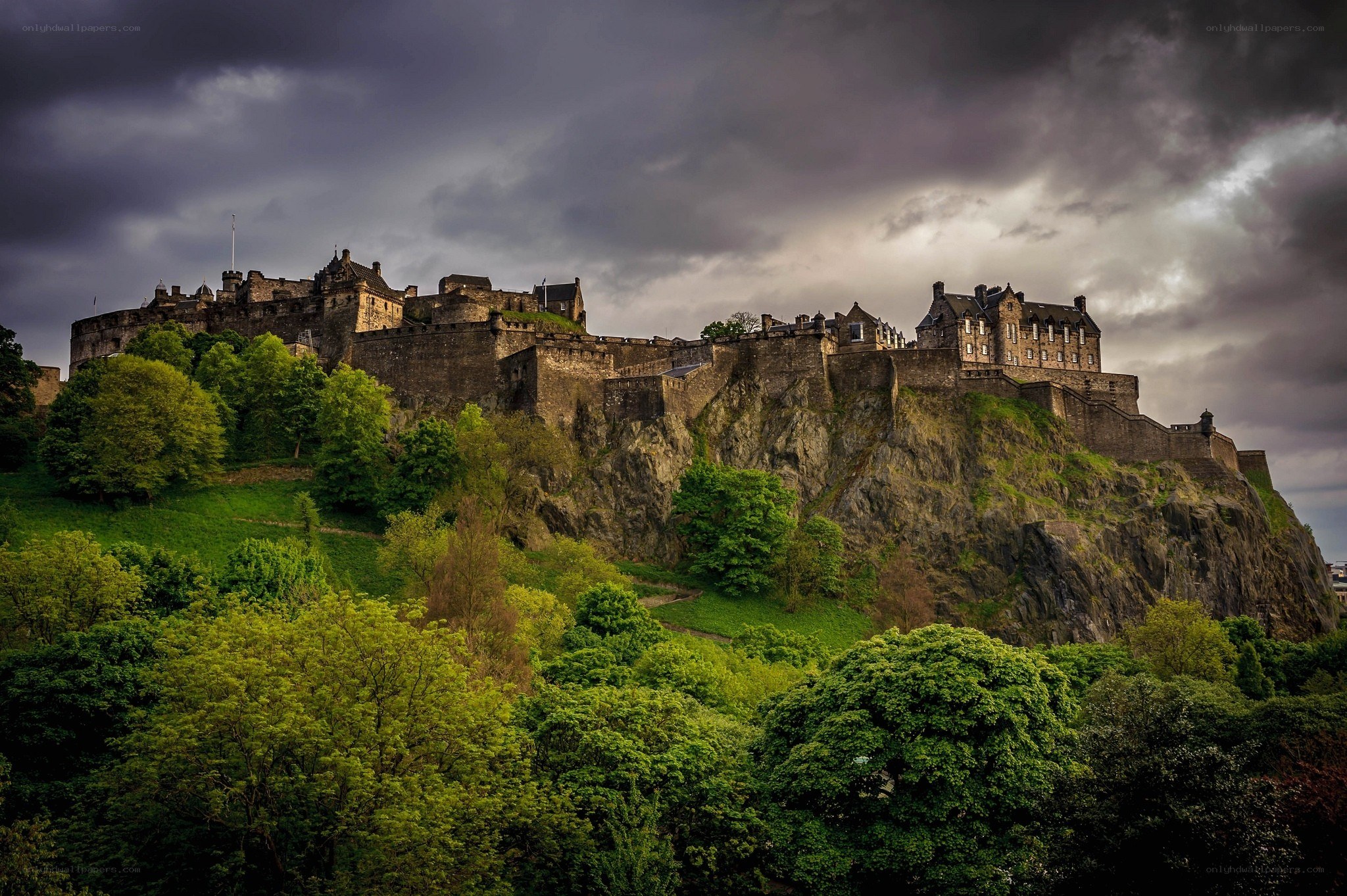 Edinburgh Castle under stormy sky