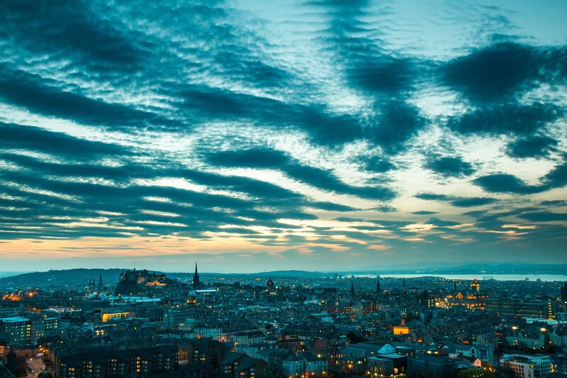 Edinburgh Cityscape at Dusk — Blue, Dramatic, Sunset