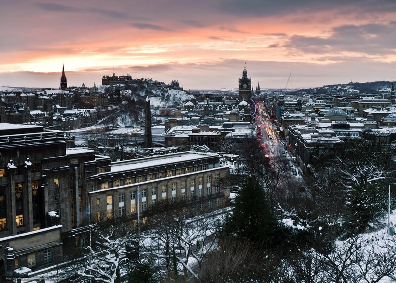 Edinburgh cityscape at sunset