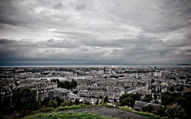 Edinburgh Cityscape — Gray, Overcast, Photograph, Buildings