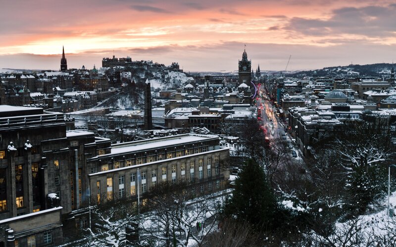 Edinburgh cityscape in winter
