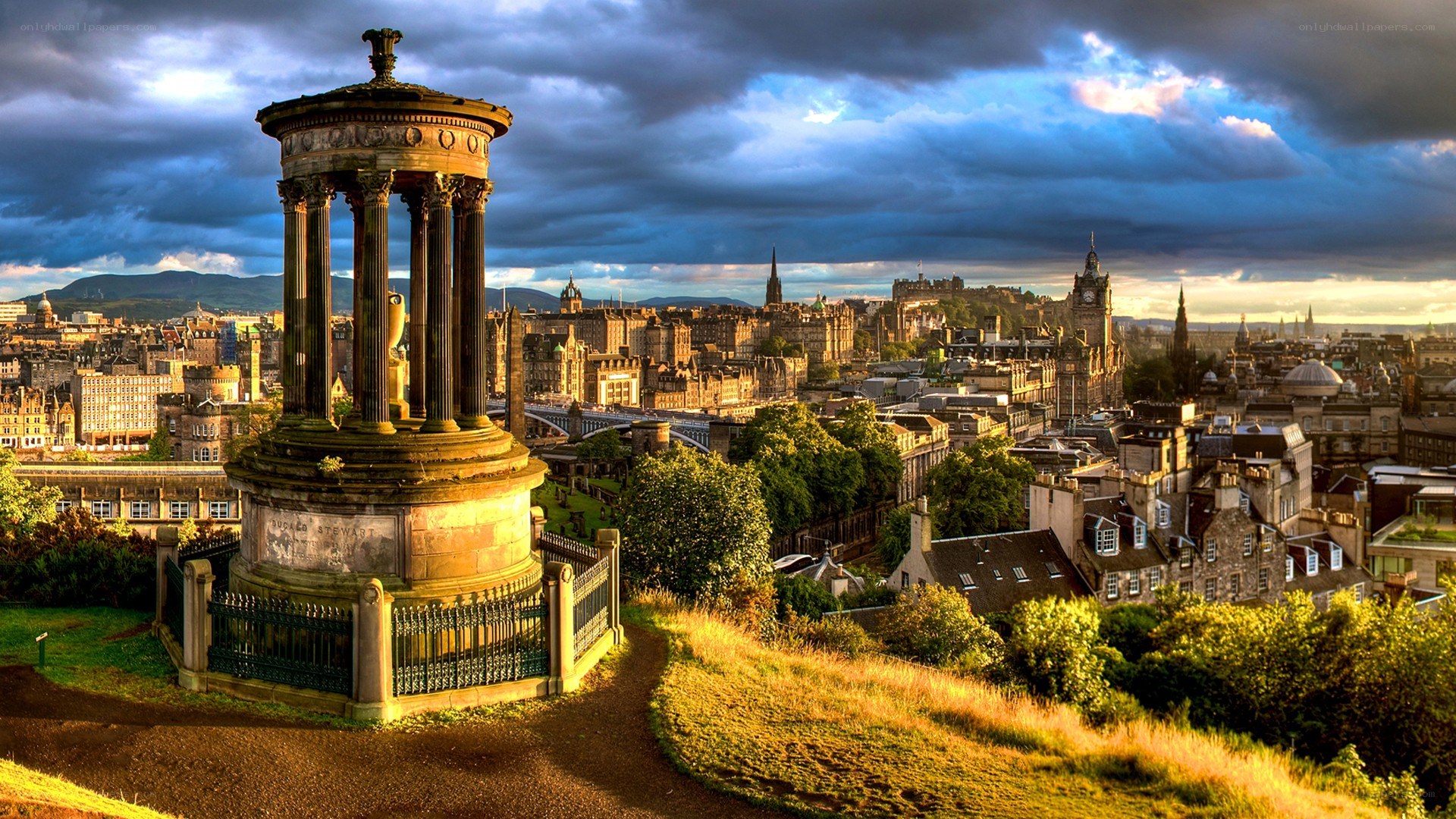 Edinburgh cityscape with monument