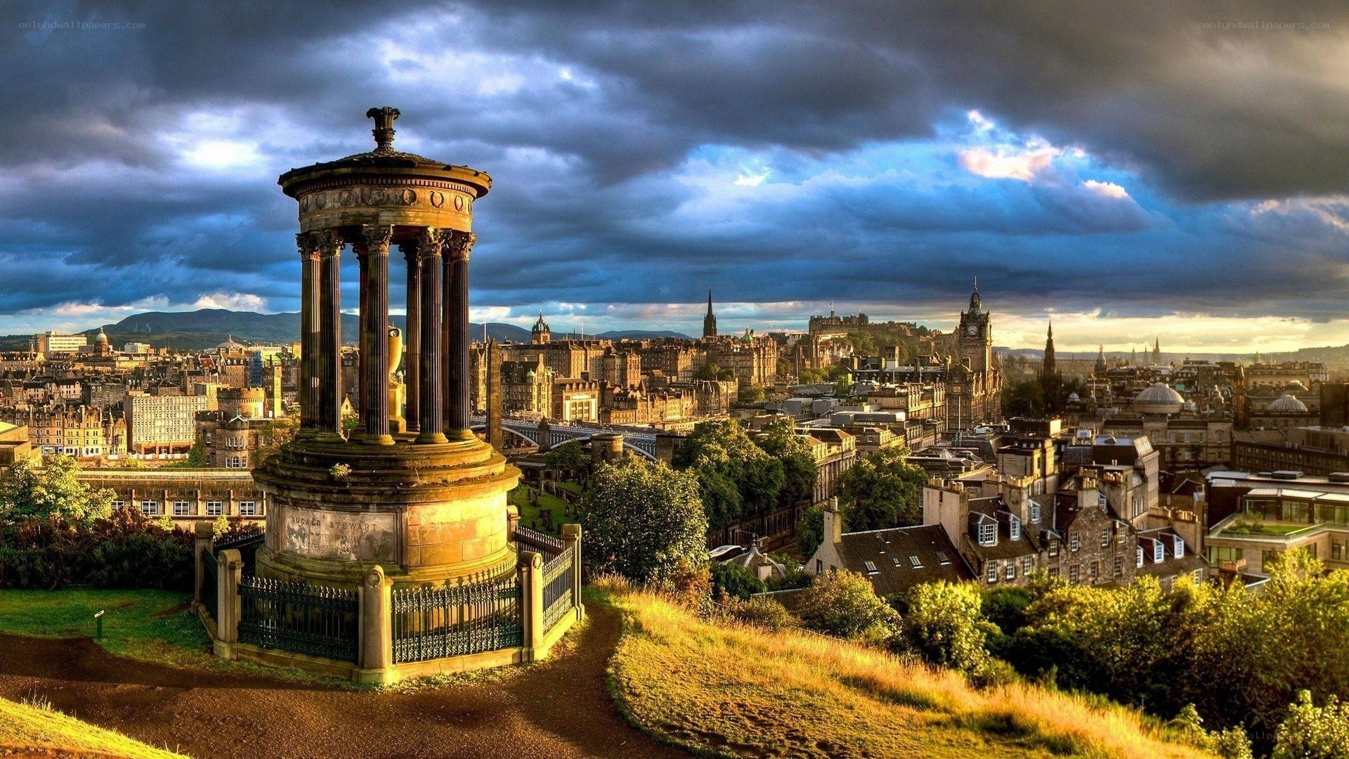 Edinburgh cityscape with monument