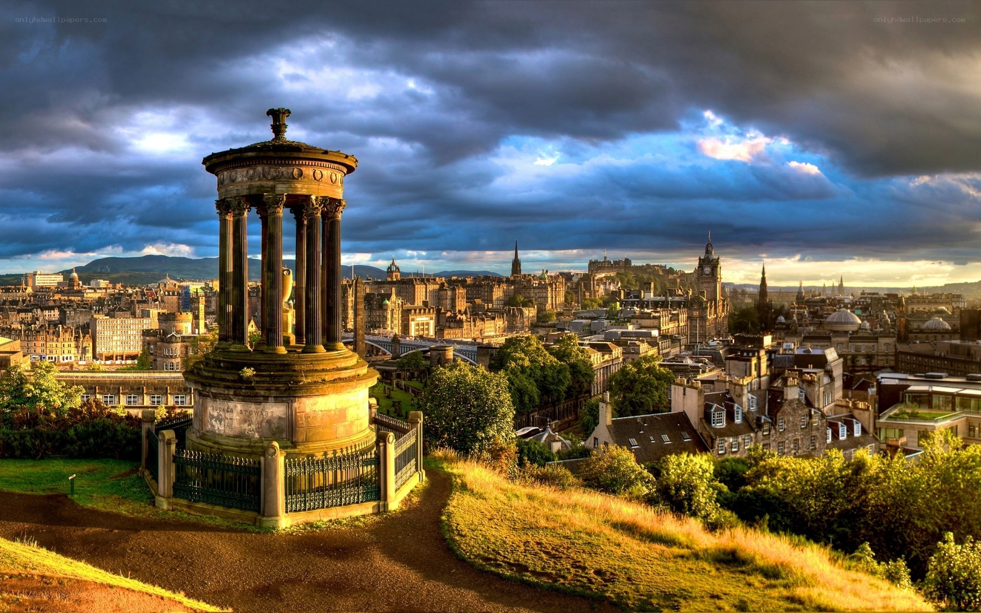 Edinburgh cityscape with monument