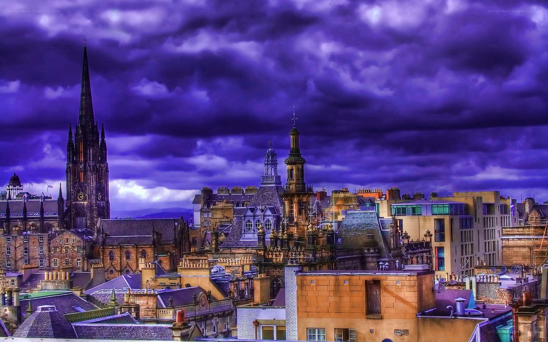 Edinburgh skyline under purple sky