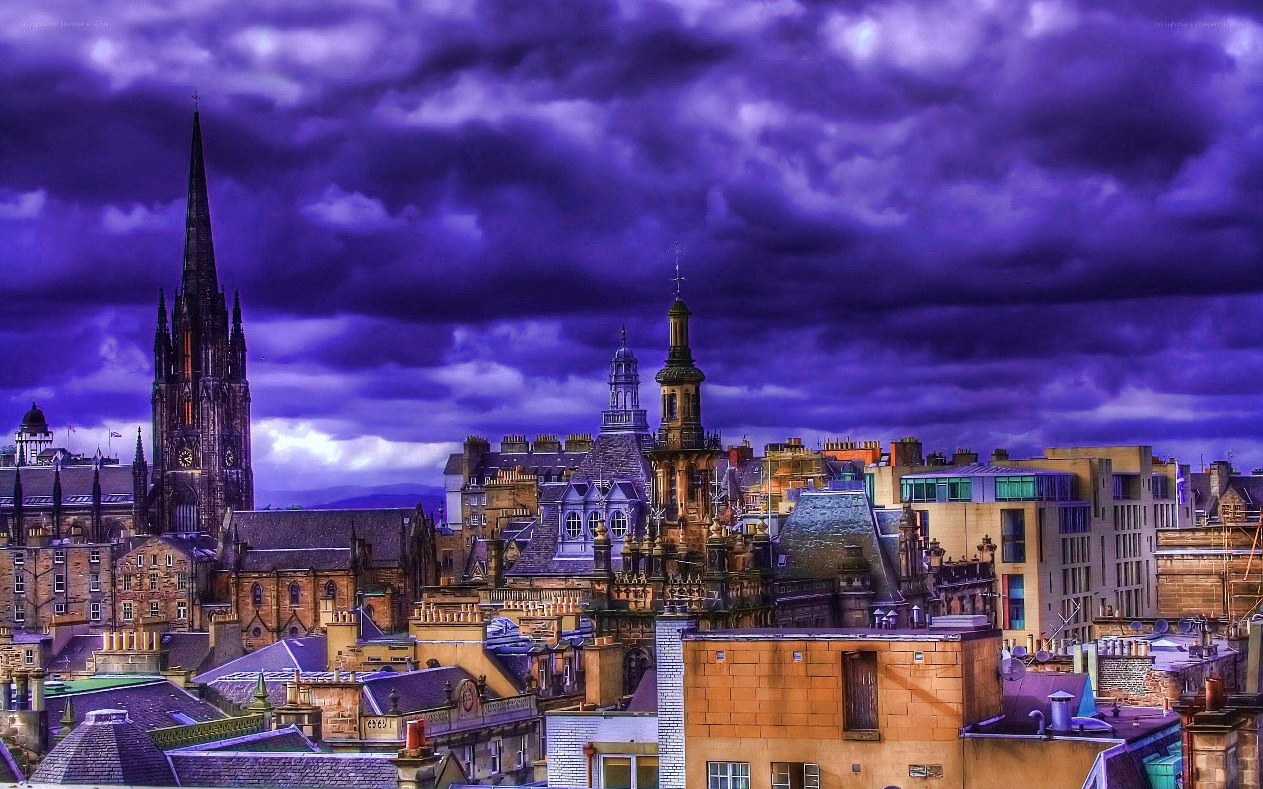 Edinburgh skyline under purple sky