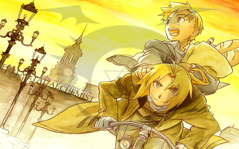 Edward and Alphonse Elric on a bike