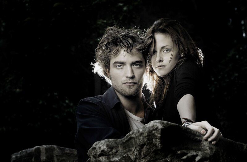 Edward and Bella in a forest scene