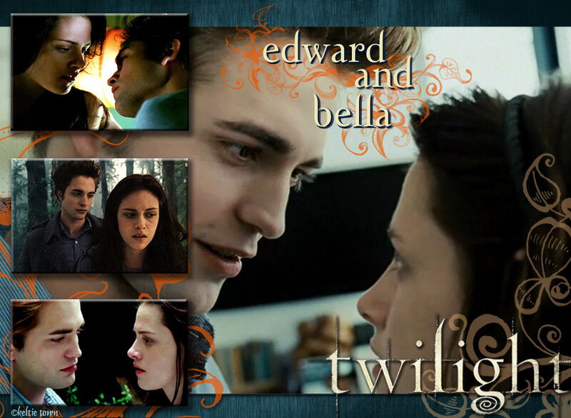 Edward and Bella in Collage — Blue