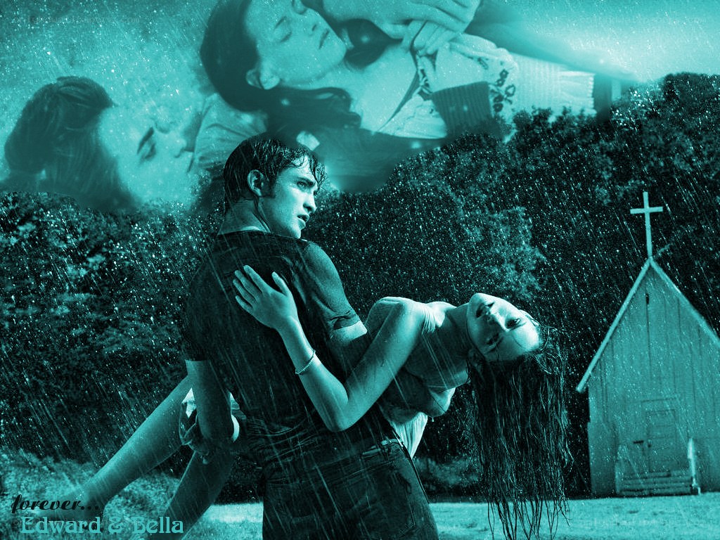 Edward and Bella in the rain