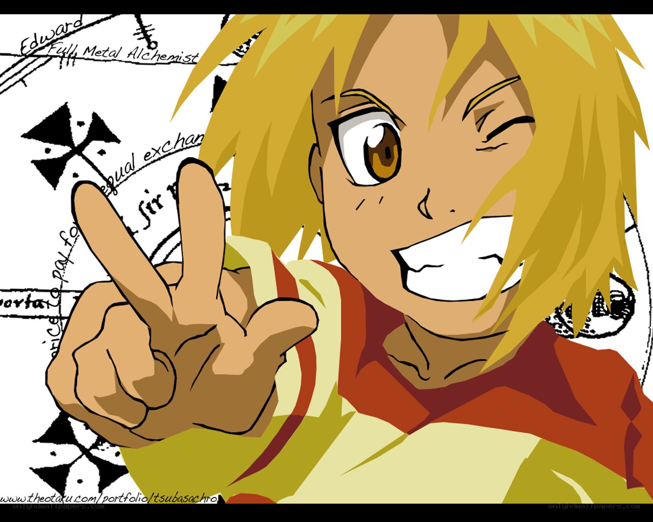 Edward Elric making a peace sign