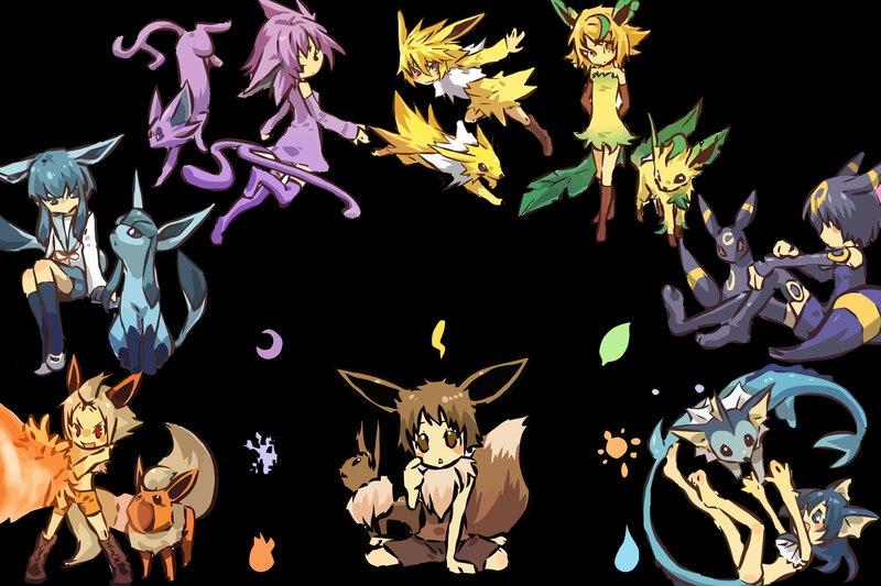 Eevee and Its Evolutions — Black, Playful