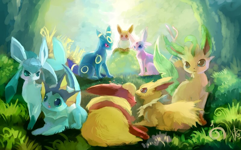 Eevee and Its Evolutions — Green, Serene, Afternoon