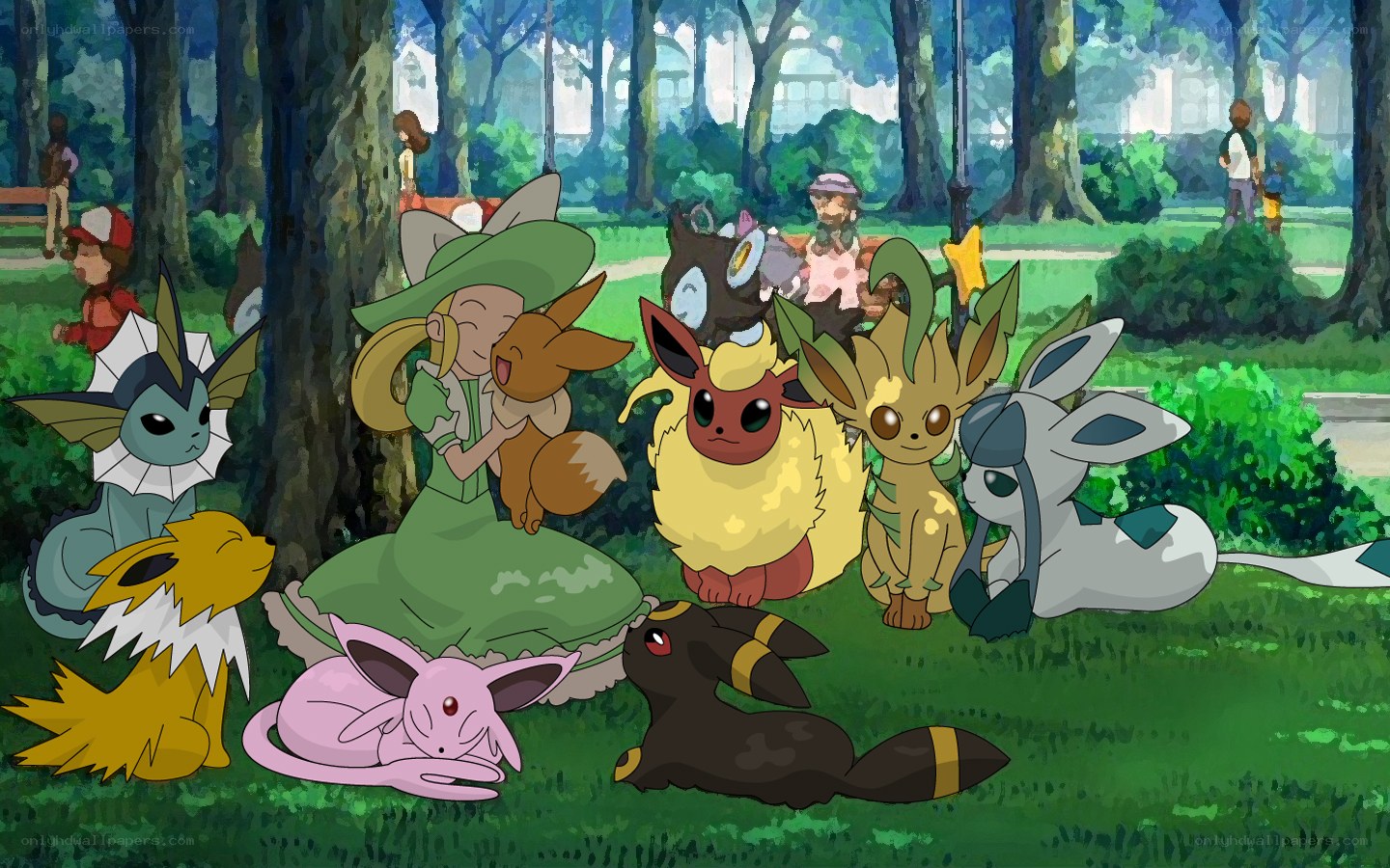 Eevee and its evolutions in park