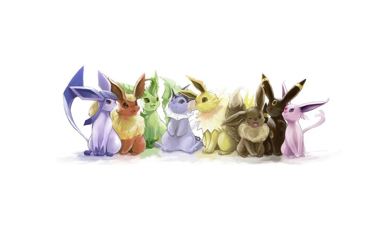 Eevee and Its Evolutions — White, Calm, Digital Art, Characters