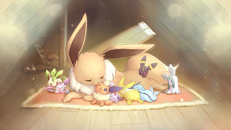 Eevee and Its Evolutions — Yellow, Serene, Digital Art