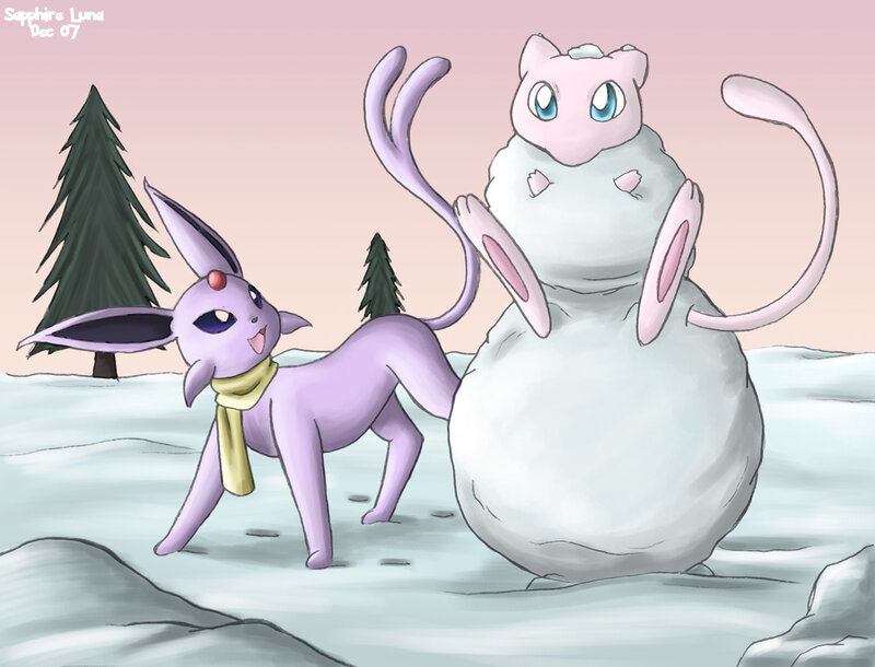 Eevee and Mew in Snow