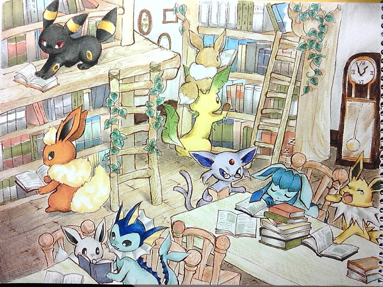 Eevee evolutions in a library