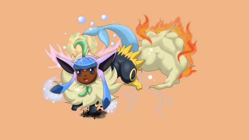 Eevee evolving into three forms