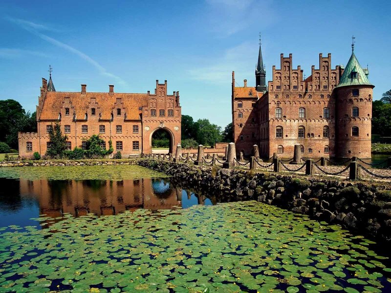 Egeskov Castle — Blue, Serene, Afternoon, Photograph, Moat, Lily Pads
