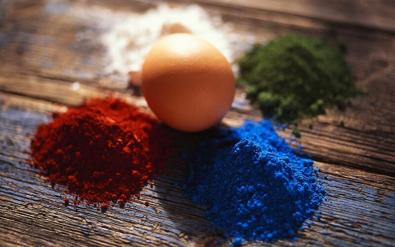 Egg and colored powders