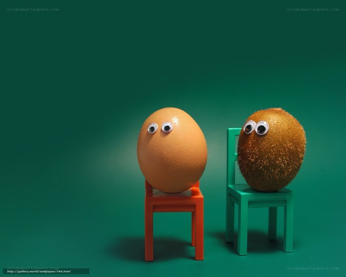 Egg and kiwi with googly eyes