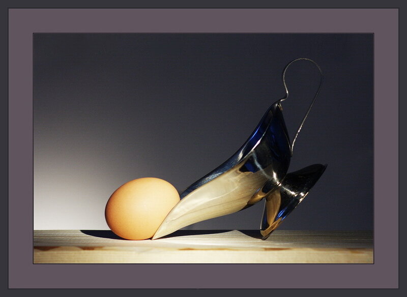 egg and metal sculpture