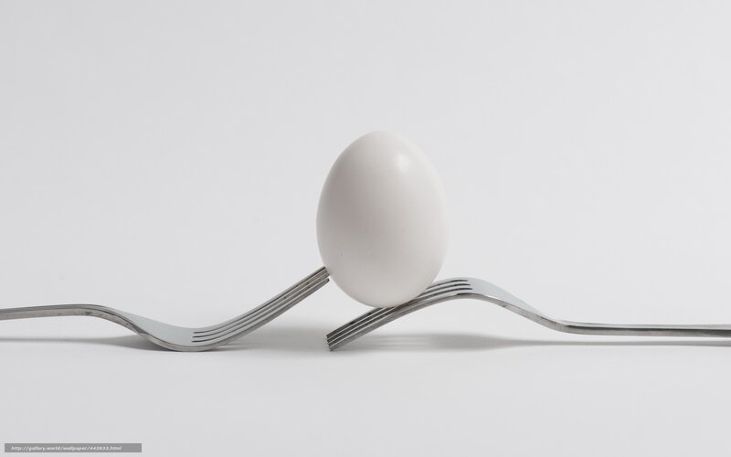 Egg balanced on two forks