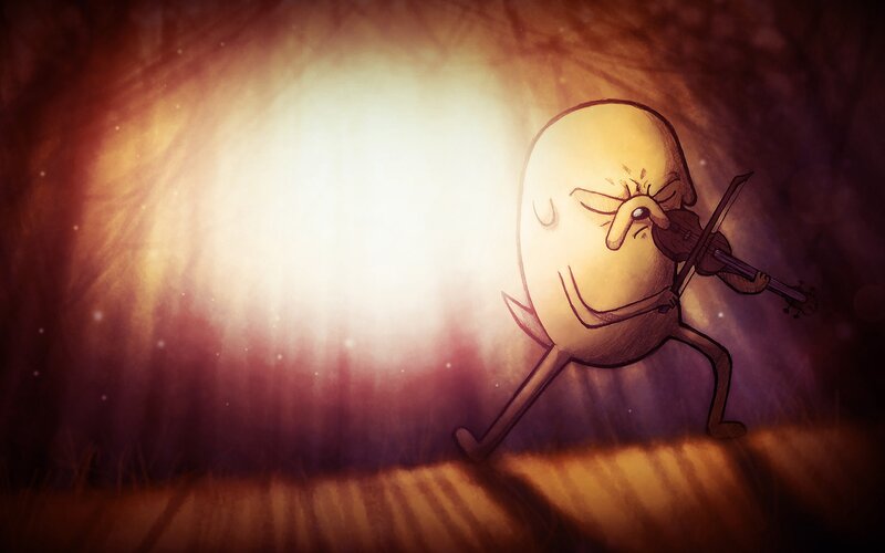 egg character playing violin