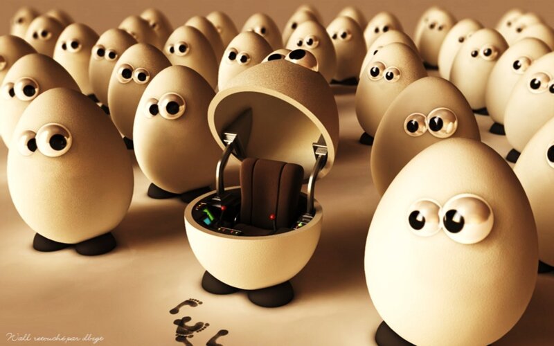 Egg creatures with one open