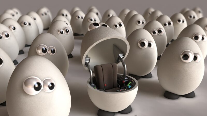 Egg-like creatures with cockpit