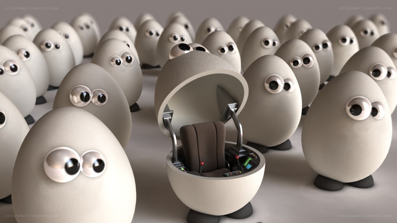 Egg-like creatures with cockpit