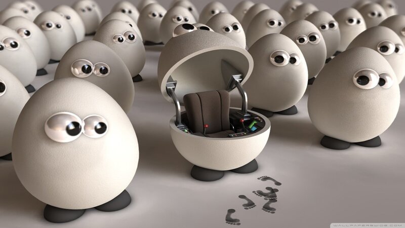 Egg-like creatures with one open