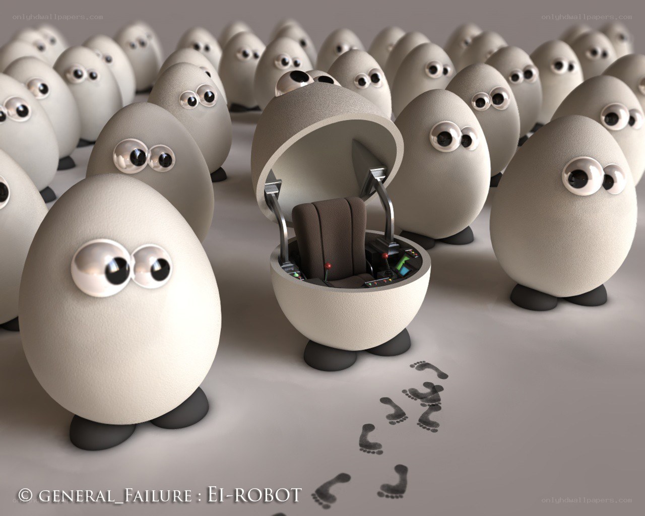 Egg robots with one open