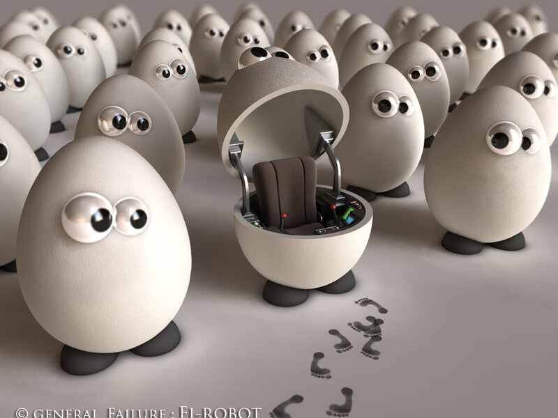 Egg-shaped Robots — Gray, Curious, 3d Render