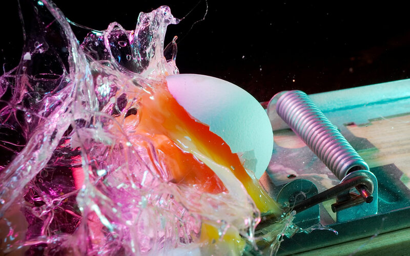 Egg splashing in a trap