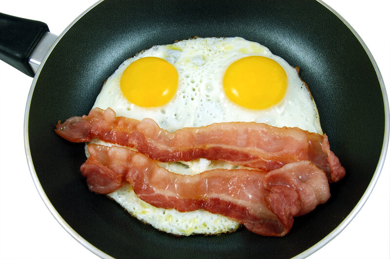 Eggs and bacon in a pan