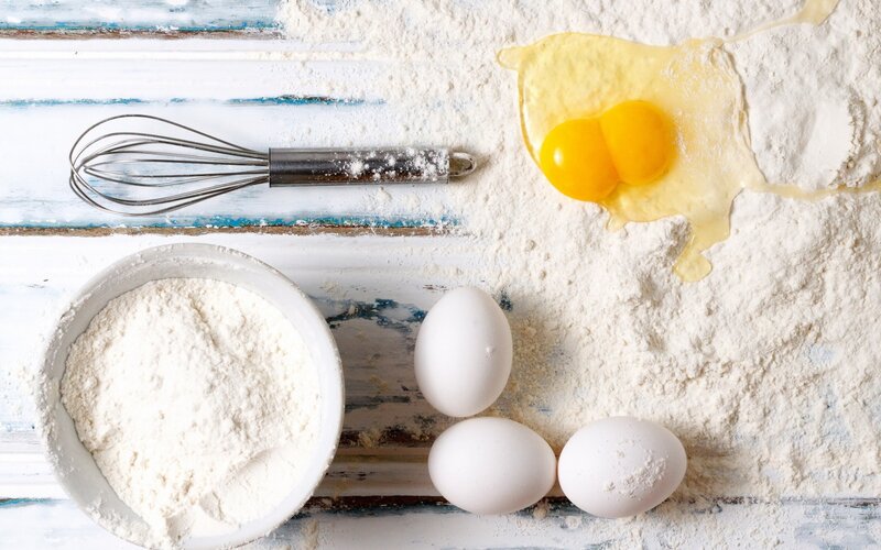 Eggs and Flour on Table
