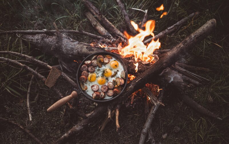 Eggs and Sausage in Pan