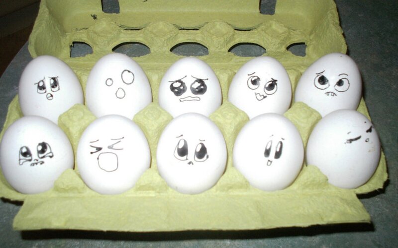 eggs with drawn faces