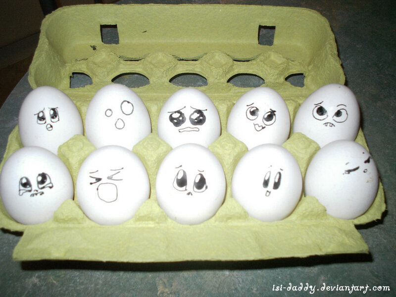 eggs with drawn faces