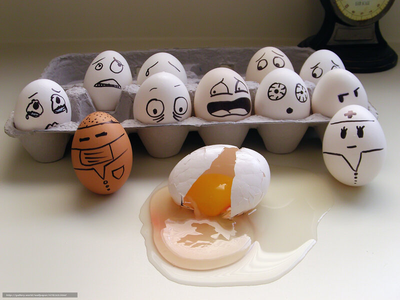 Eggs with Drawn Faces — White, Humorous, Photograph
