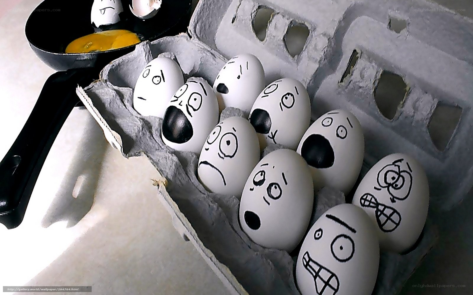 Eggs with faces in carton