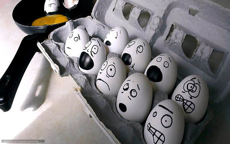 Eggs with Faces in Carton — White, Dramatic, Illustration