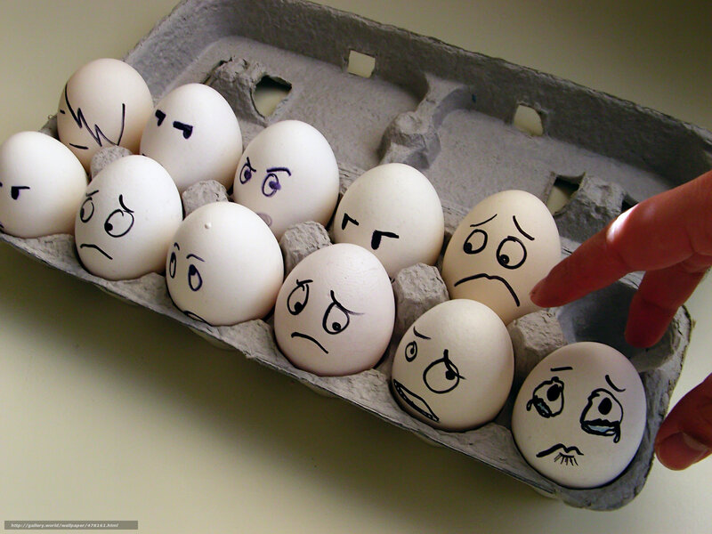 Eggs with Faces in Carton — White, Playful, Photograph
